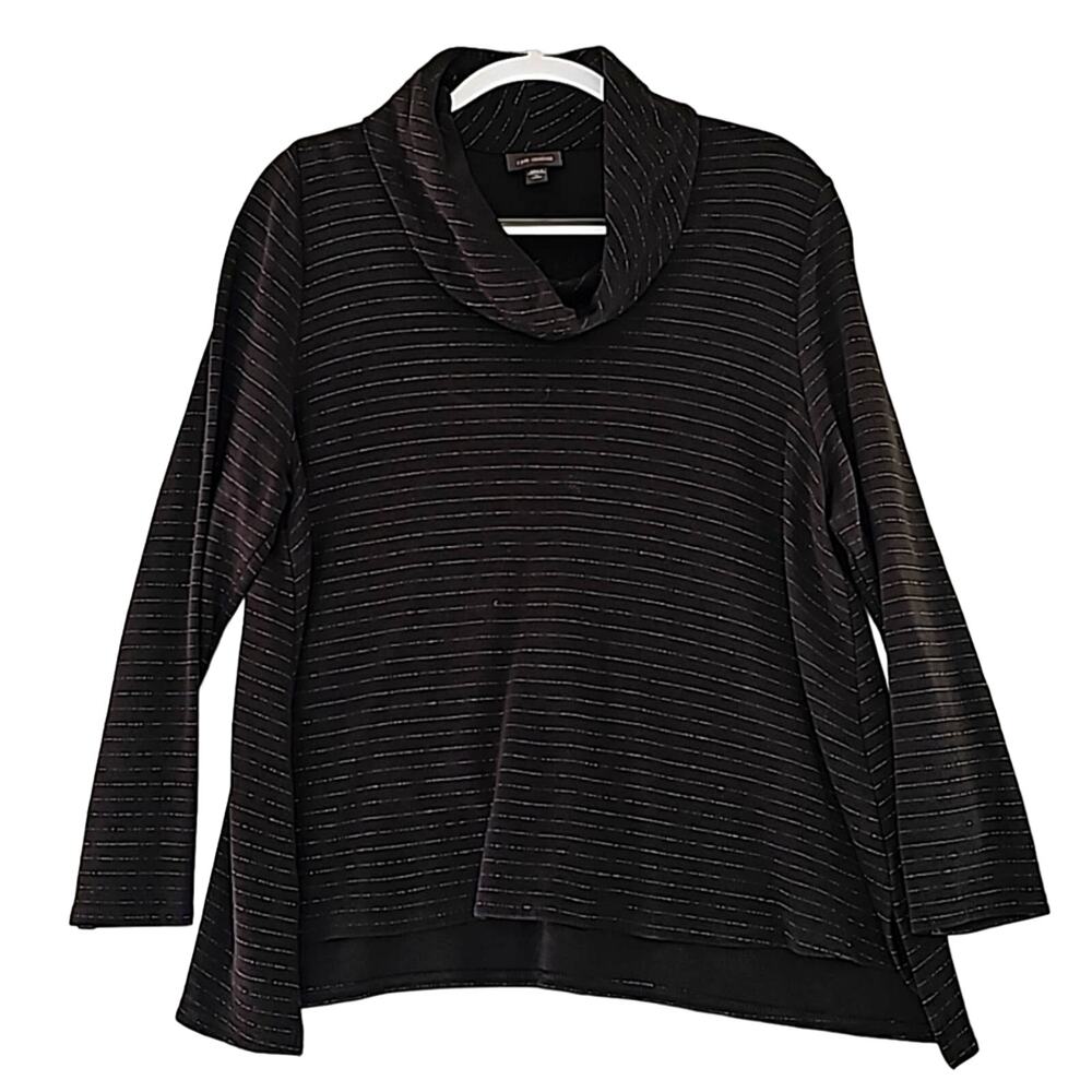 J.Jill Wearever Collection Women Sz XL Black Silver Cowl Neck Tunic Sweater